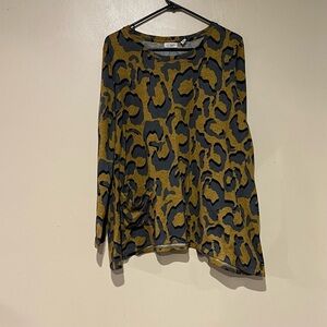 LOGO BY LORI HEATHERED GOLDEN MUSTARD/GRAY ASYMMETRIC HEM SWEATER KNIT TOP  XL